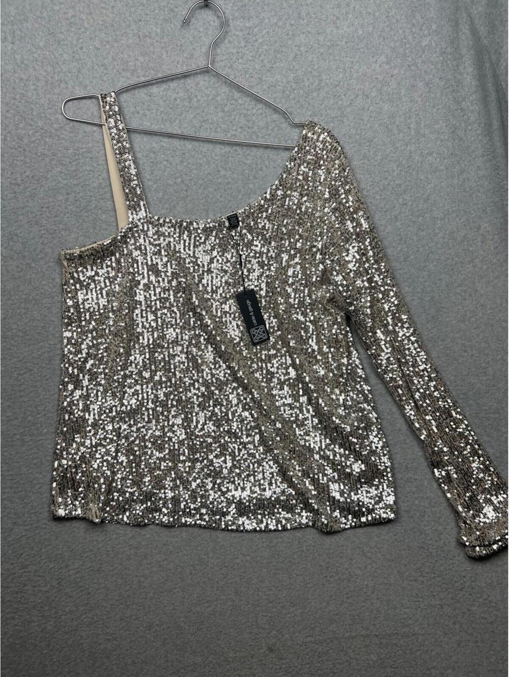 Cable & Gauge Sequin One Sleeve Blouse size XL Cocktail Party Evening Lined New
